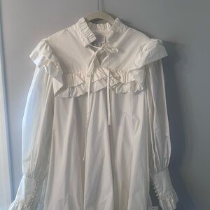 Ruffled Bow Front White Blouse